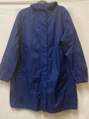 LL Bean Jacket Women 1XL Blue Trail Model Rain Coat Hooded Nylon Rugged 268313